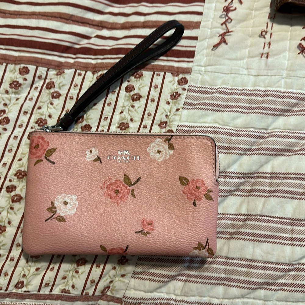 Coach Wristlet-pink with flowers